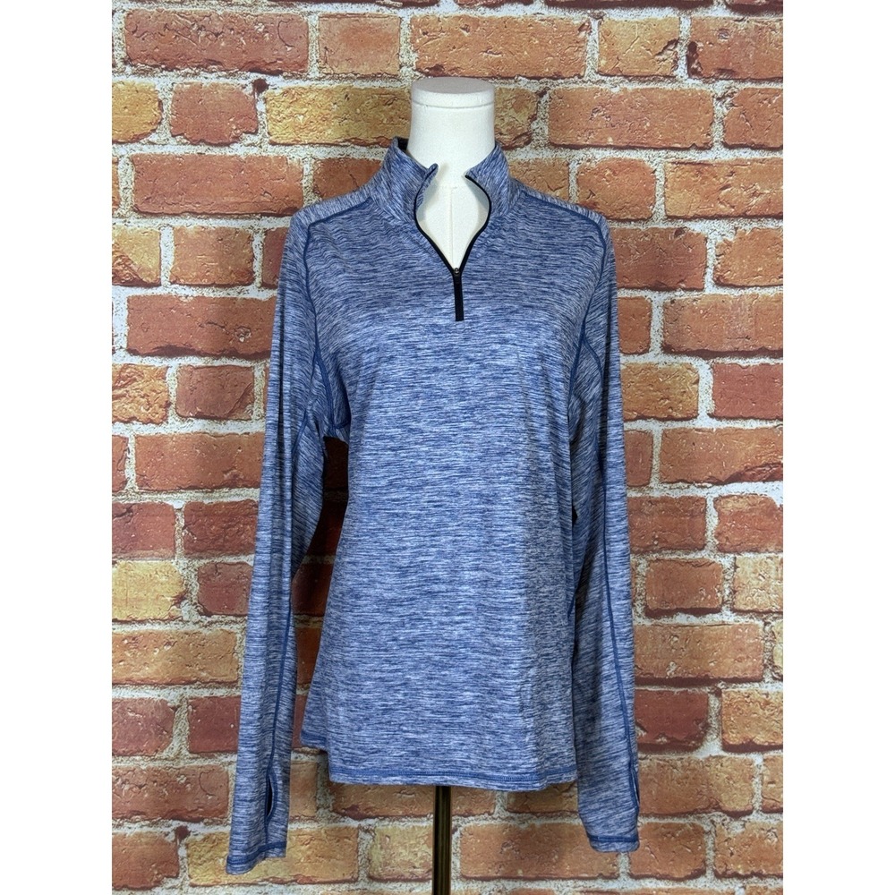 Zella Blue Heathered 1/4 Zip Athletic Top Size Medium Thumb Holes Activewear